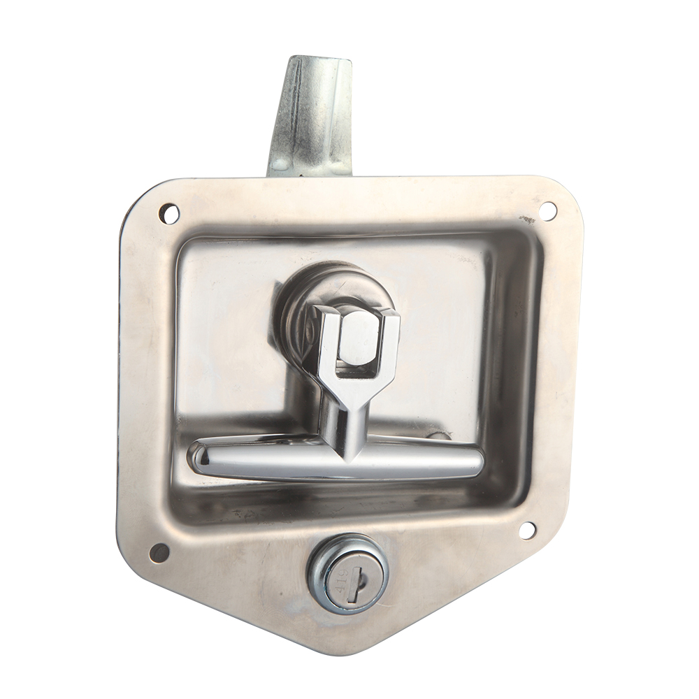 Heavy Duty Truck or Trailer Flush Mount Polished Stainless Steel Key-Locking T Handle Recessed Locks for Tool Boxes