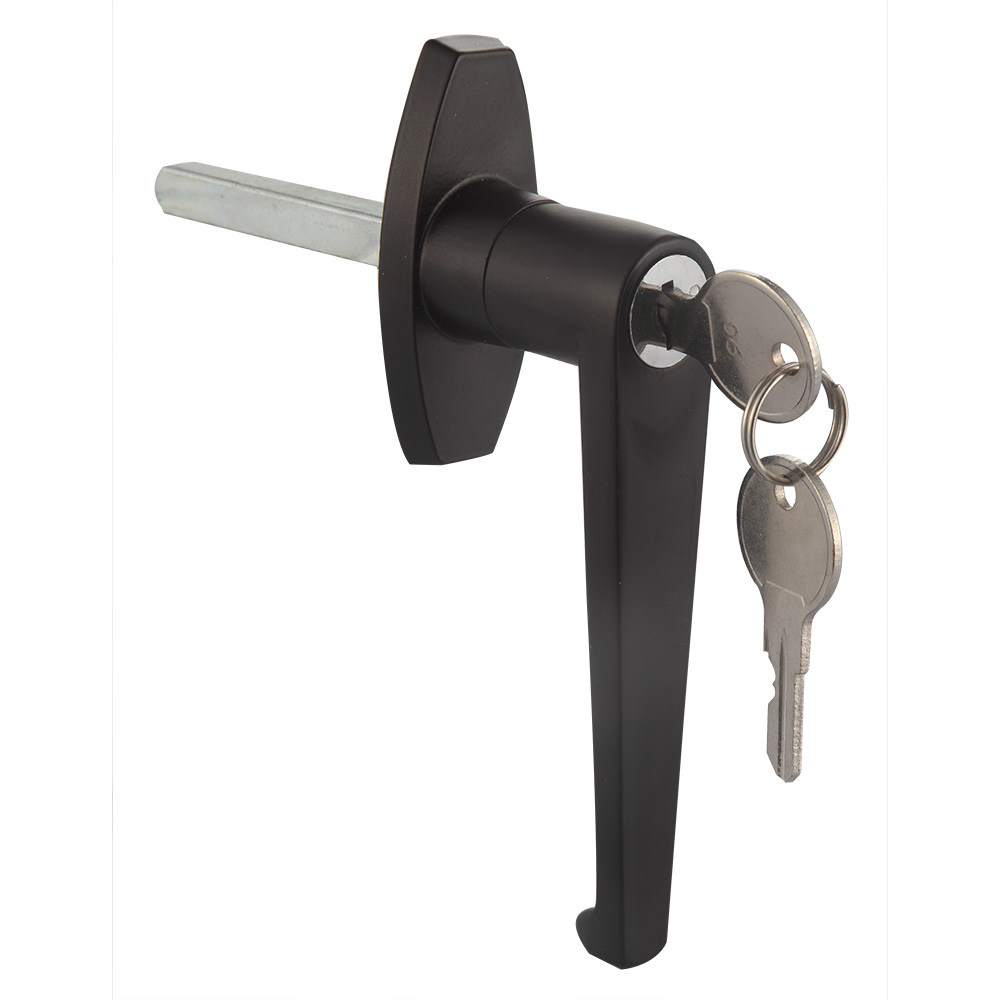 Wholesale L-Handle Black Zinc Alloy Gate Door Lock Kit Rust-Proof Shed Door Handle with Key Unlock Way details