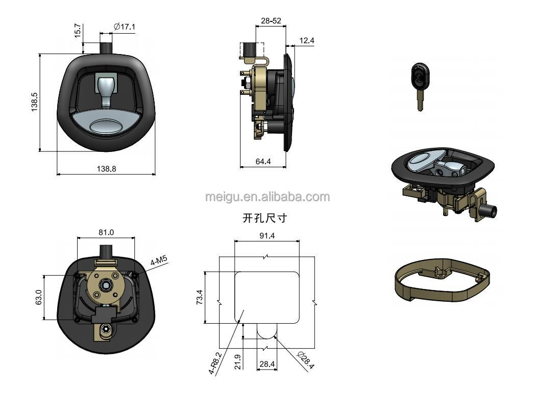 Professional T Handle Lock for Central Folding Gate With Whale Tail Compression Electric Tool details